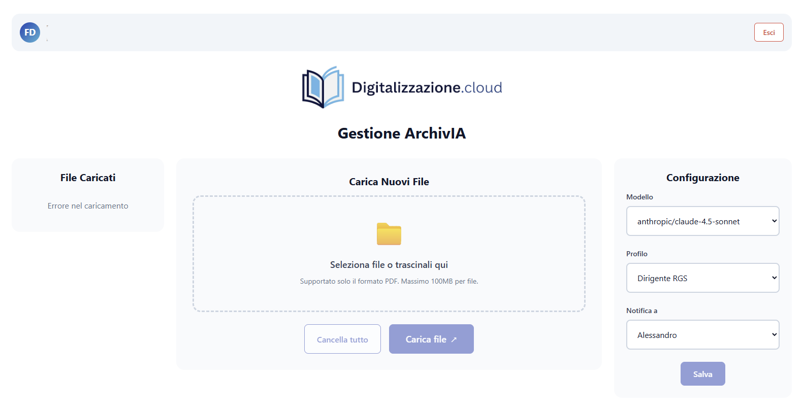 Mockup Interfaccia ArchivIA